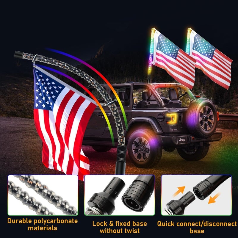S7 2 Pack 3FT Whip Lights, LED Whip Light with App & Remote Control, Spiral RGB Chasing Lighted Antenna Whips,Whip Light for UTV ATV RZR SXS Can-Am Dune Buggy Offroad Truck (3ft) - Image 4
